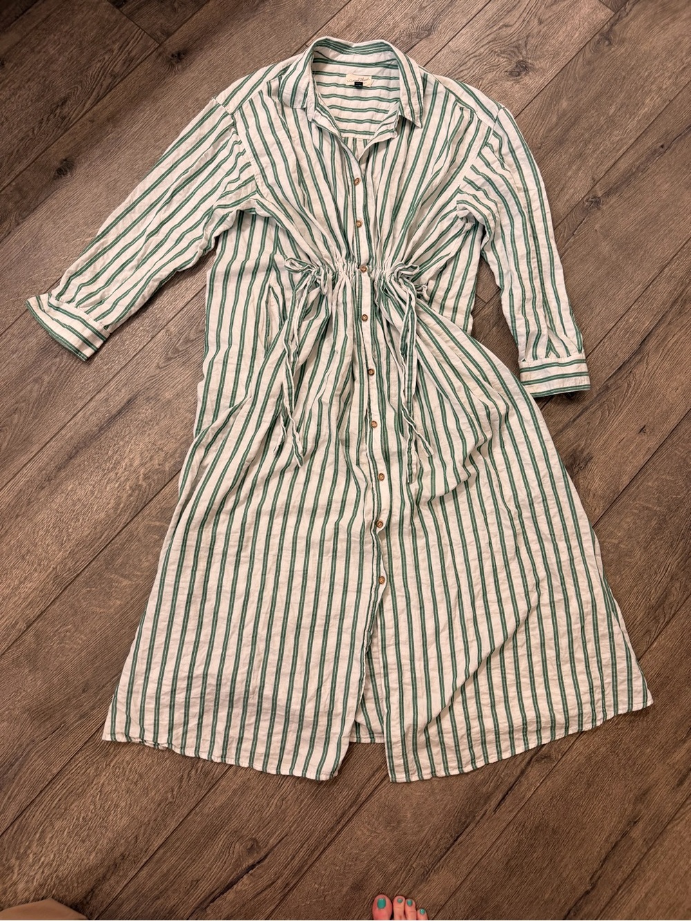 Universal Thread Green Stripe Shirt Dress XL Midi Button Front Tie Waist Casual - Picture 4 of 4